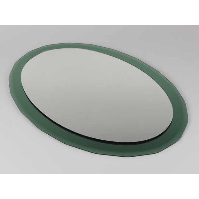 1960s Mid-Century Oval Green and Grey Scalloped Wall Mirror from Cristal Arte, Italy, 1960s For Sale - Image 5 of 15