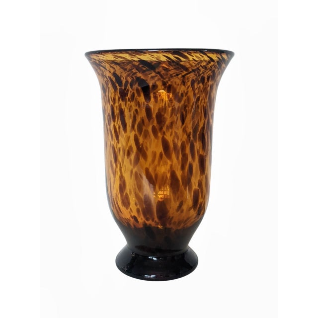 English Vintage Hand Blown Tortoiseshell Glass Hurricane Vase For Sale - Image 3 of 11
