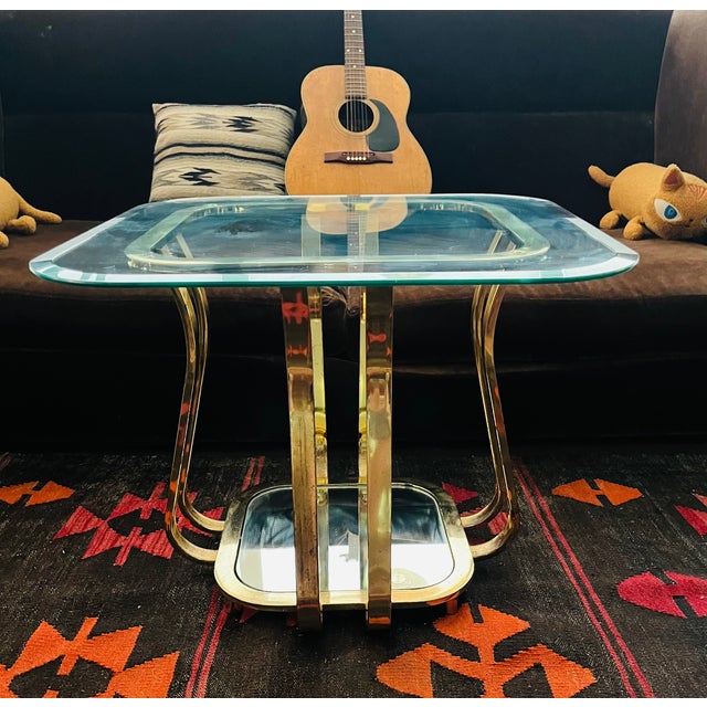 Vintage Brass and Glass Side Tables Hollywood Regency Glam Era, Pair For Sale In New York - Image 6 of 14