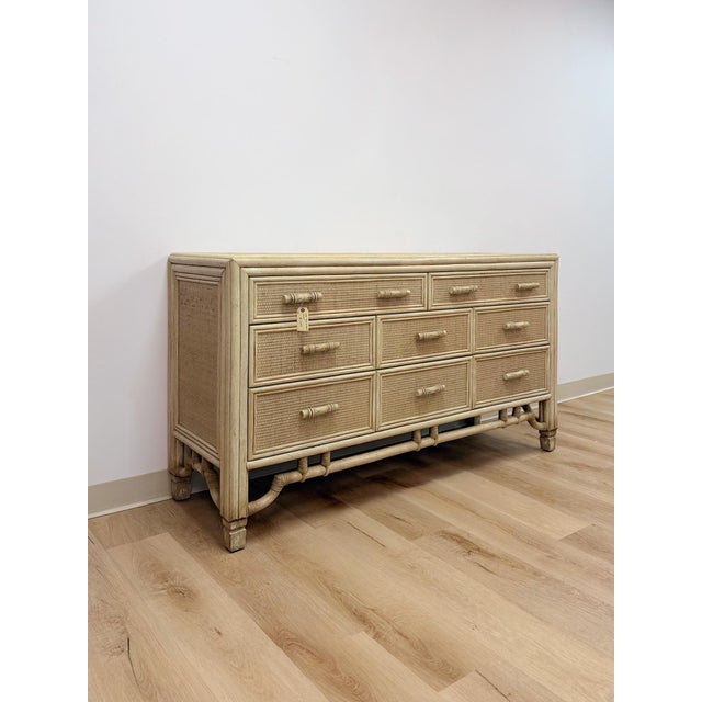 This nine-drawer dresser in Ficks Reed style showcases the brand's signature blend of faux bamboo framing and woven...