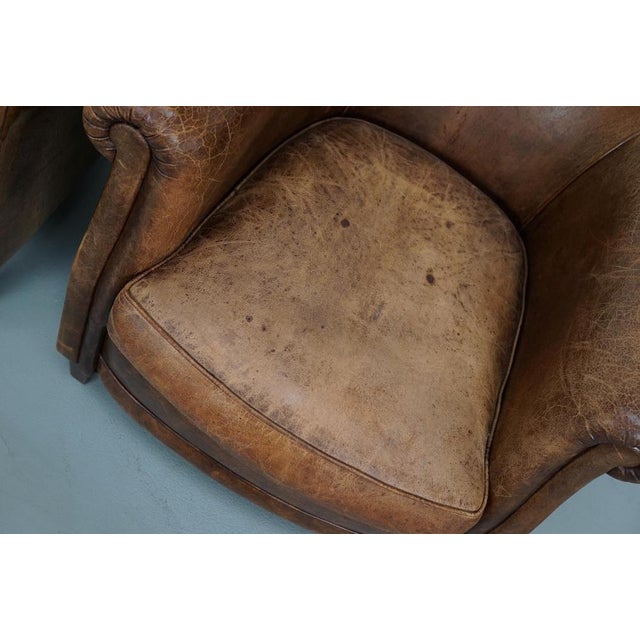 Vintage Dutch Cognac Colored Leather Club Chairs, Set of 2 For Sale - Image 3 of 18