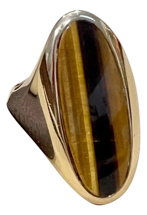 Large Oval Tiger's Eye Ring 14 Karat Yellow Gold 20 Grams