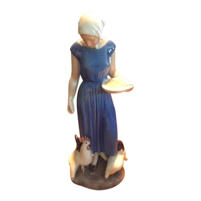 Bing & Grondahl Woman Feeding Chickens Figurine For Sale