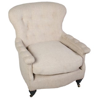 Single Large Napoleon III Chair With Buttons and Casters For Sale