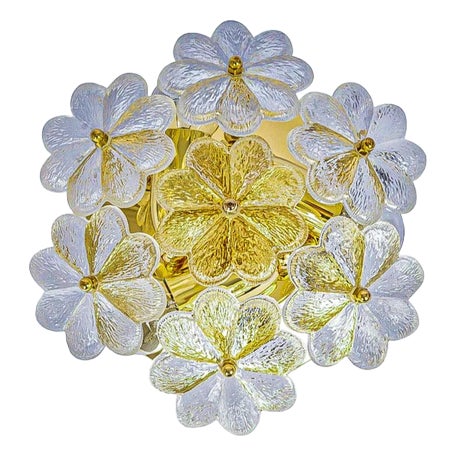 Floral Flush Mounts with Murano Glass Flowers by Ernst Palme for Palwa, Germany, 1970s, Set of 2 For Sale