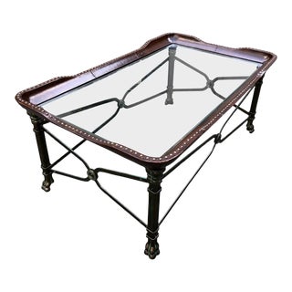 1990s Leather Iron and Glass Rectangular Coffee Table For Sale
