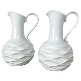 Op Art Biscuit Porcelain Jug Vases from Edelstein Bavaria, Germany, 1970s, Set of 2 For Sale