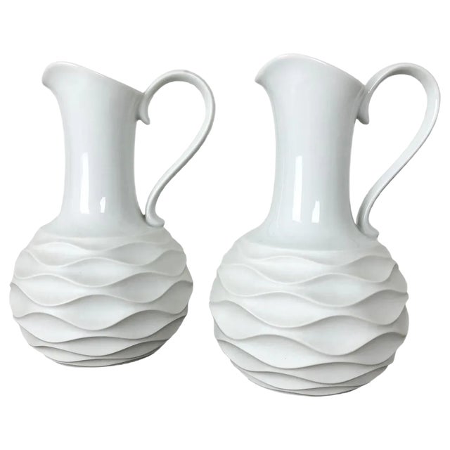 Op Art Biscuit Porcelain Jug Vases from Edelstein Bavaria, Germany, 1970s, Set of 2 For Sale