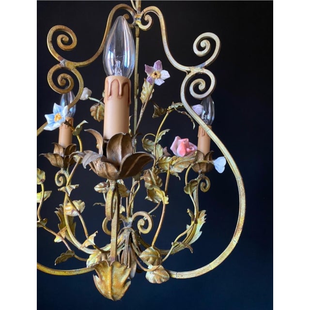 Iron and Ceramic Chandelier, 1960s For Sale - Image 10 of 12