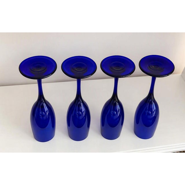 Glass Vintage Cobalt Blue Champagne Flutes - Set of 4 For Sale - Image 7 of 7