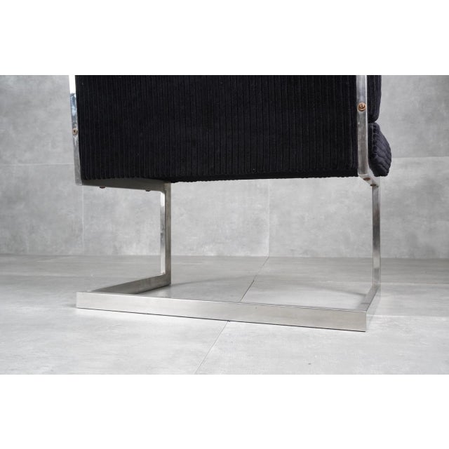 Postmodern Chrome and Black Corduroy Cantilever Lounge Chairs, 1970s, Set of 2 For Sale - Image 9 of 12