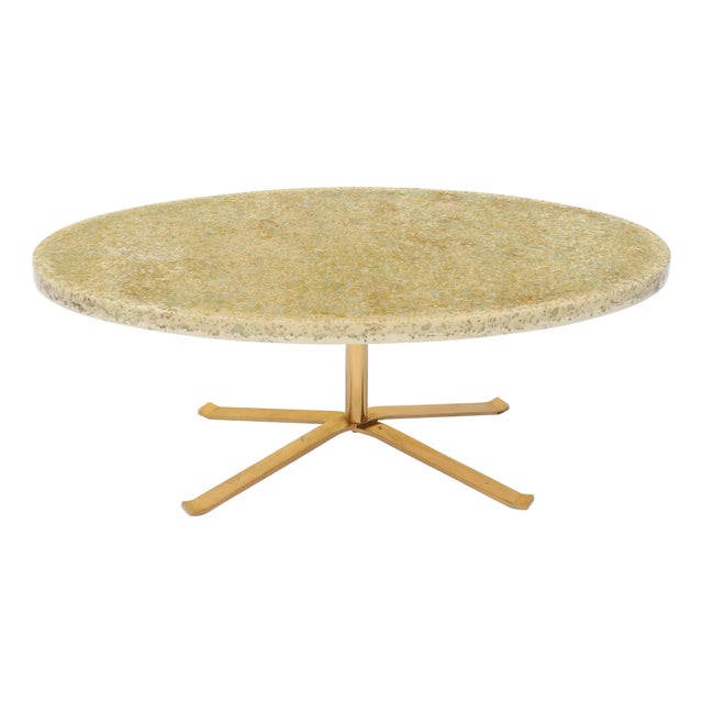 Abalone Shell Cast in Resin Oval Top Coffee Table on X-Shape Base For Sale