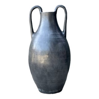 Vintage Large Black Ceramic Amphora Vase For Sale