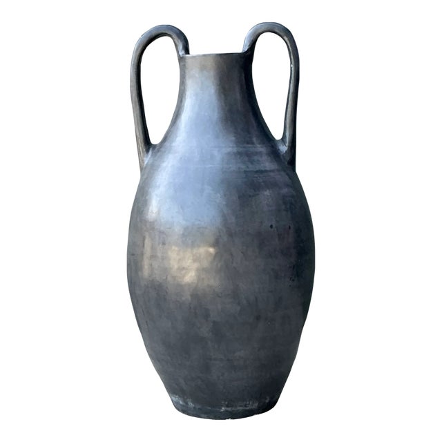 Vintage Large Black Ceramic Amphora Vase For Sale