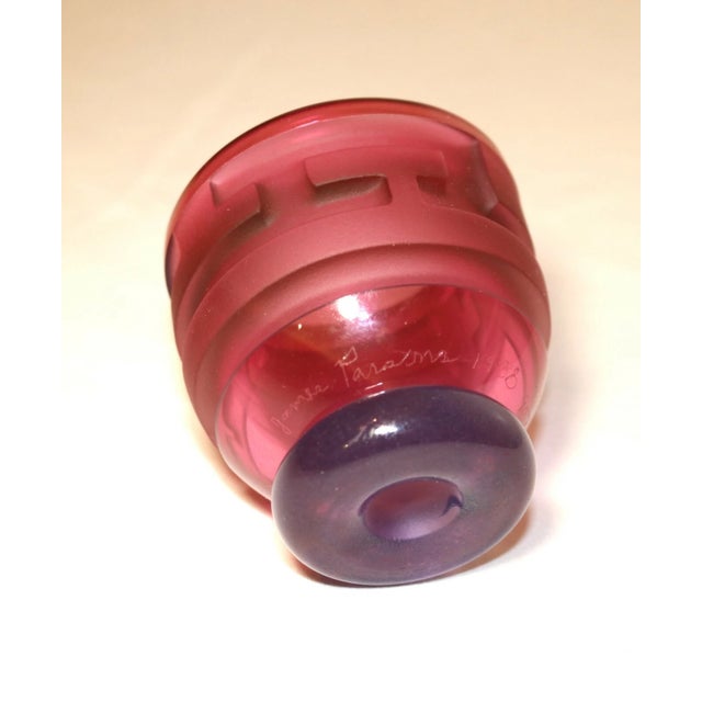 Red Share Vintage 1988 Hand Blown James Parsons Art Deco Art Studio Glass Sake Cup Cameo For Sale - Image 8 of 8