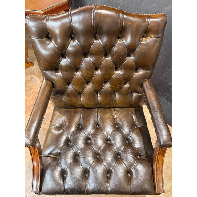 Brown Large Gainsborough Library Armchair of Tufted Leather From England For Sale - Image 8 of 13