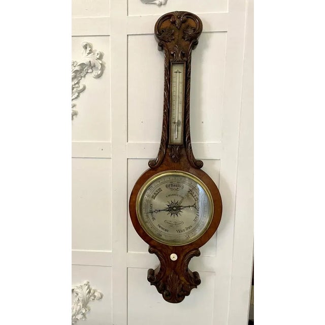 Antique Victorian Carved Banjo Barometer in Burr Walnut, 1860 For Sale - Image 12 of 12
