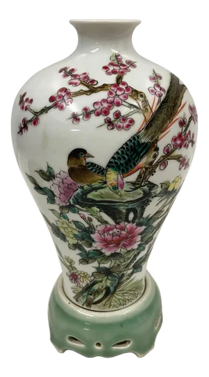 Antique Early 20th Century Chinese Famille Rose Rotating Porcelain Plum Vase