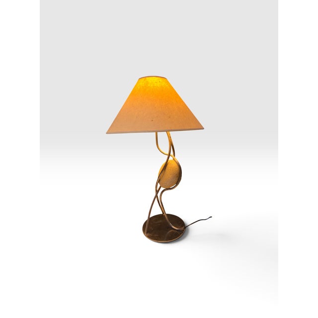 1990s Festa & Co. Glen Ellen California Sculptural Steel & Stone Table Lamp For Sale In West Palm - Image 6 of 8