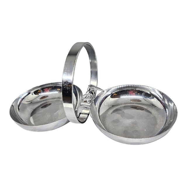 MCM Chase Chrome Art Deco Double Candy Nut Dish Handle With Bird For Sale