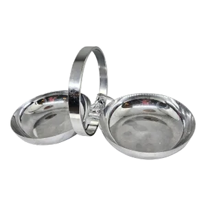 MCM Chase Chrome Art Deco Double Candy Nut Dish Handle With Bird