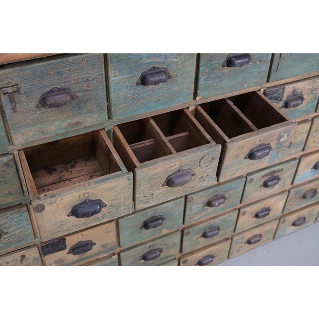 Large Industrial French Painted Pine Hardware Store Cabinet, 1950s For Sale - Image 17 of 18