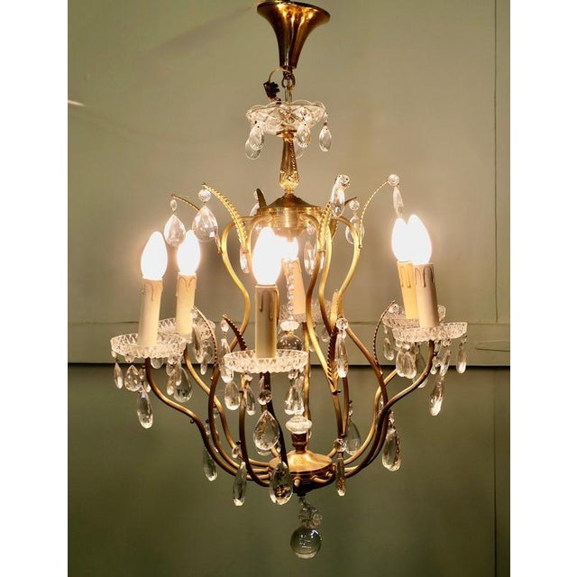 Vintage French Crystal and Brass Chandelier, 1950 For Sale - Image 4 of 8