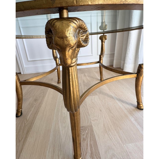 Hollywood Regency Spectacular Marge Carson 5-Legged Gilded Iron Cocktail Table With Original 1/2" Beveled Glass For Sale - Image 3 of 10