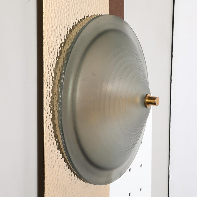 Modern Brutalist Multi-Paneled Sconces in Bronze, Polished Brass & White Enamel For Sale - Image 11 of 17