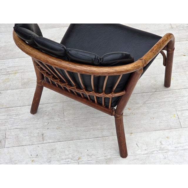 Danish Armchair in Rattan and Black Leatherette, 1970s For Sale - Image 17 of 18