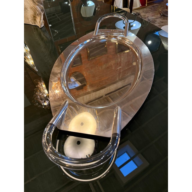 Lucite and Polished Aluminum Oval Tray With Sculptural Handles, 1970s For Sale - Image 4 of 8