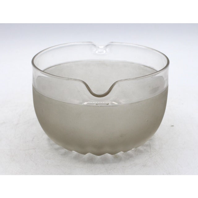 Circa 1840 English glass wine rinser. Blown, cut & frosted to clear glass. 5.75" dia. across rests, 3.25" h.