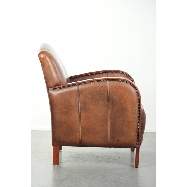 Art Deco Style Sheepskin Armchair in with Wooden Armrests For Sale - Image 3 of 12