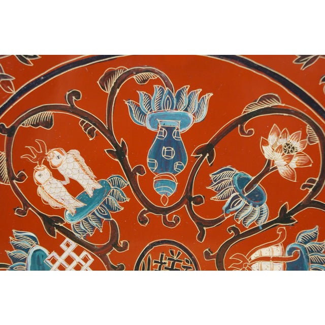 Red Late 20th Century Chinese Chinoiserie Red Lacquered Eight Treasures Keepsake Trinket Box 8" For Sale - Image 8 of 15