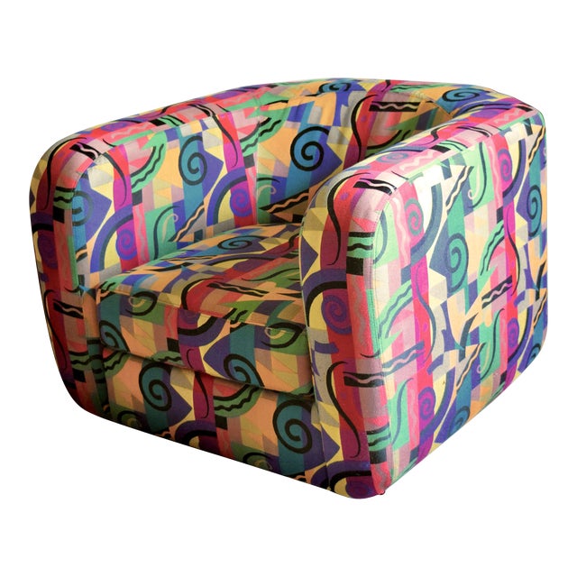 1990s Multicolored Swivel Club Chair Chairish