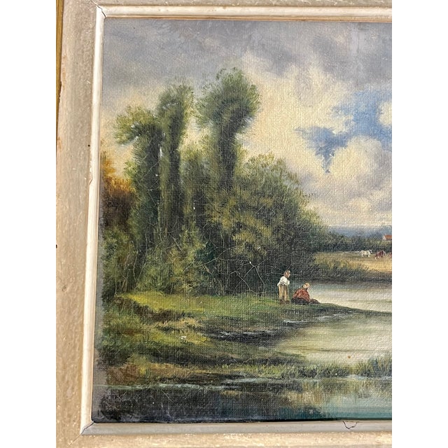 19th Century French Pastoral Landscape Oil Painting in Ornate Giltwood Frame For Sale - Image 10 of 17