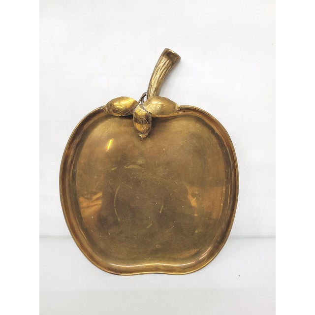 Brass Vintage Brass Apple Tray, Large Spanish Kitchen Wall Decor Sculptural Fruit Accent For Sale - Image 8 of 8