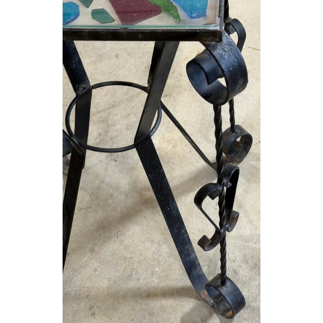 Black Italian Mid-Century Wrought Iron Mosaic Glass Side Table, 1960s For Sale - Image 8 of 9