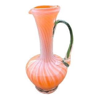 Mid 20th Century Orange Swirl Handblown Art Glass Vase For Sale