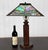 An Art & Crafts Slag Glass Lamp c.1920's Heavily Detailed Leaded Slag Glass with Predominate Green & Luster Panels Shade...