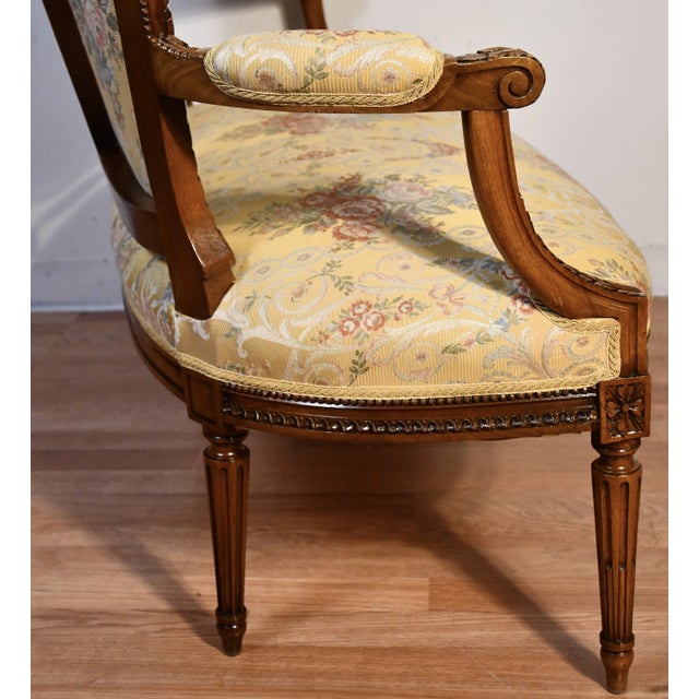 1910 Antique French Louis XV Carved Walnut Loveseat Spring-Seat & New Upholstery For Sale - Image 11 of 11