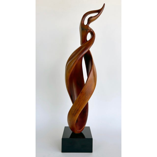 1980s Organic Modern Carved "Spiral" Abstract Wood Sculpture on Acrylic Cube Base For Sale - Image 4 of 11