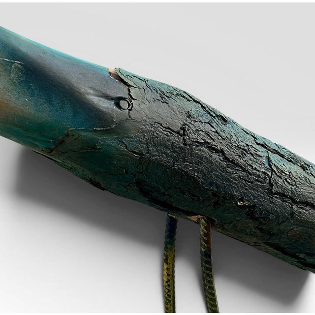 Teal Late 20th Century Monumental Denver and Ter Borders Hand Carved Wood Crane Sculpture With Welded Rebar Feet For Sale - Image 8 of 13