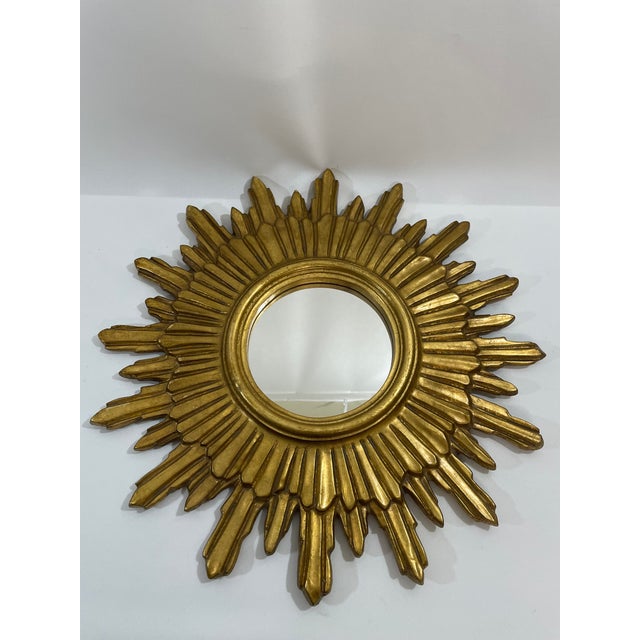 1970s Mid Century Modern Italian Florentine 20" Gilded Sunburst Wall Mirror For Sale - Image 4 of 18