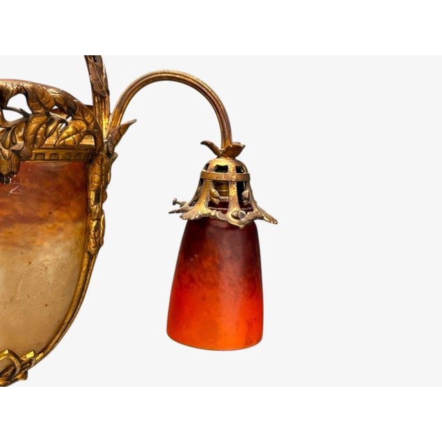 Muller Frères, French Art Deco, Bronze, Glass, Chandelier, France, 1920s For Sale - Image 9 of 10