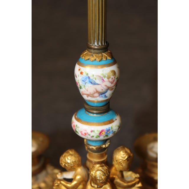 Metal 19th Century French Bronze Ormolu and Porcelain Figural Desk Lamp For Sale - Image 7 of 8