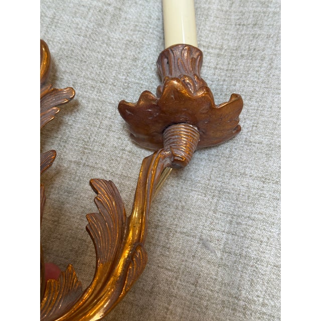 Late 20th Century Louis XV Rococo Style Gilt Bronze Wall Sconces, Pair For Sale - Image 9 of 11