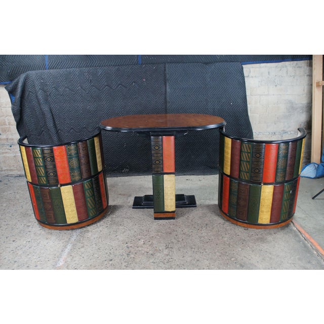 Late 20th Century Design Toscano Nettlestone Library Ensemble Faux Book Nesting Game Table Chairs For Sale - Image 4 of 16