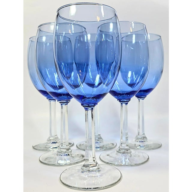 Pillar Stemmed Blue Goblets- Set of Six For Sale - Image 11 of 12