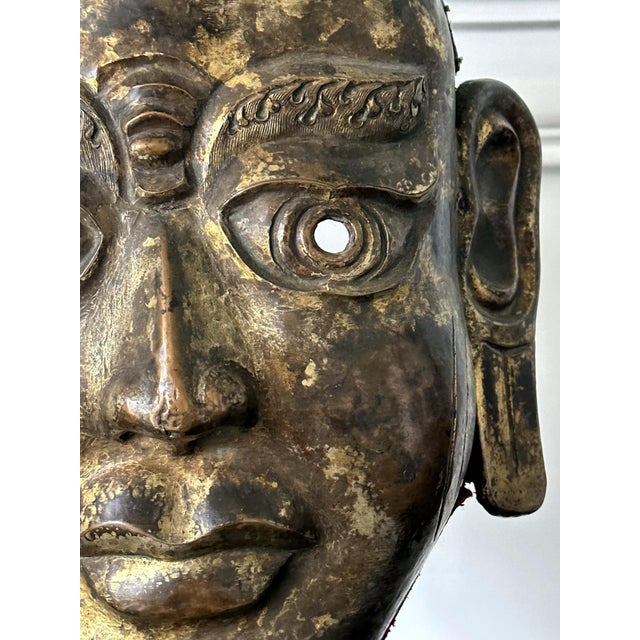 Tibetan Gilt Copper Alloy Mask on Display Stand For Sale - Image 11 of 18